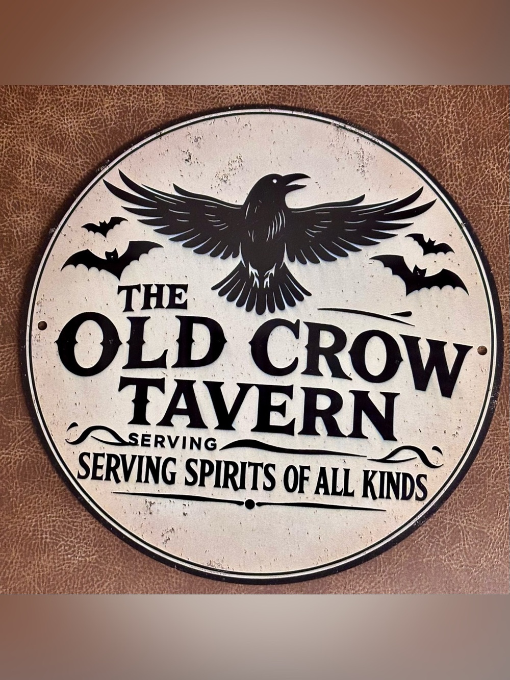 Decorative Tin Sign “Old Crow Tavern” 8 inches around